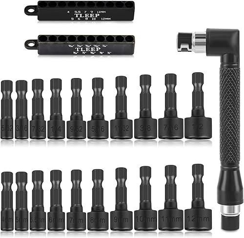 Juego de 20 destornilladores de tuercas eléctricas para taladro de impacto, SAE y métrico de 14 pulgadas con llave hexagonal doble de 14 pulgadas