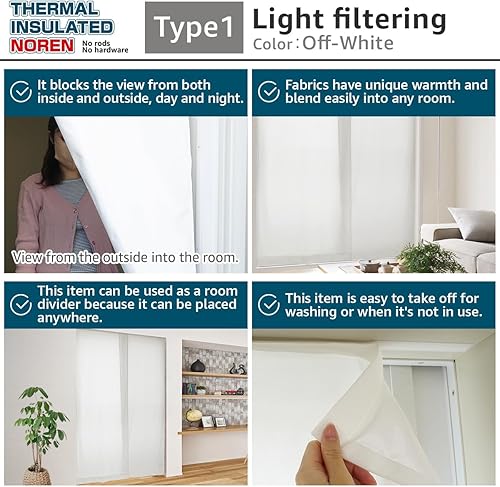 Miniatura 4 de KURENAI Noren - Cortina de filtrado de luz con aislamiento térmico, hecha en Japón, manos libres, mantiene las corrientes de aire fuera (34 pulgadas