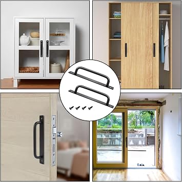 Scheunento Sliding Door Handles 180 mm Door Handles Black Sliding Door Handle Made of Stainless Steel Sliding Door Handle with Plate Cabinet Door Handles Front Door Handle Garden Door Handles for Sliding Doors Cabinets Scheunento Pack of 2