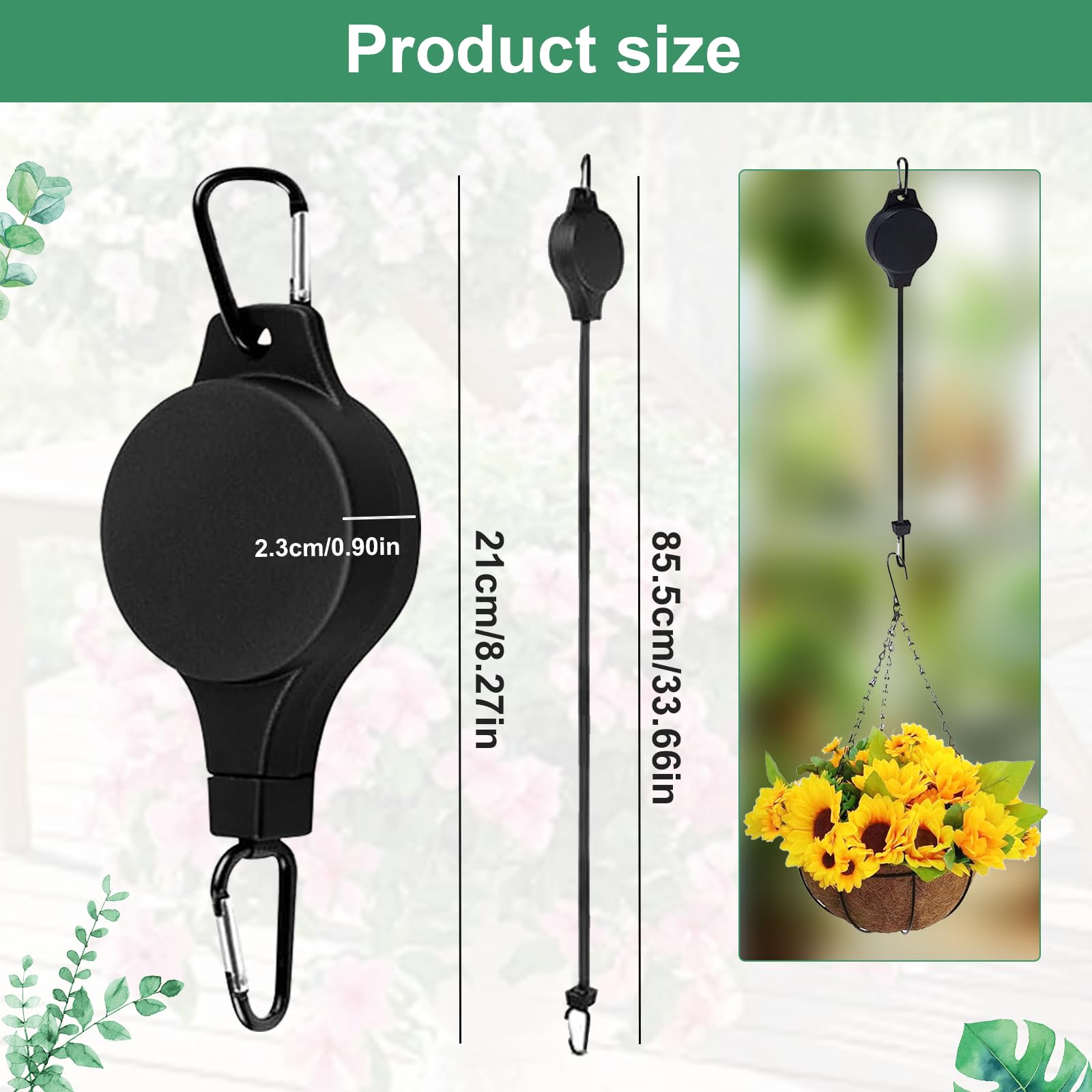 4 Catene Porta Cesti Con Ganci A Clip, Regolabili In Metallo Resistente Nero Per Piante, Mangiatoie E Lanterne - 3