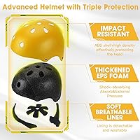 Vista 12 de Juego de casco de bicicleta para niños pequeños, casco de ciclismo ajustable con rodillas, coderas y muñequeras, equipo de protección deportiva