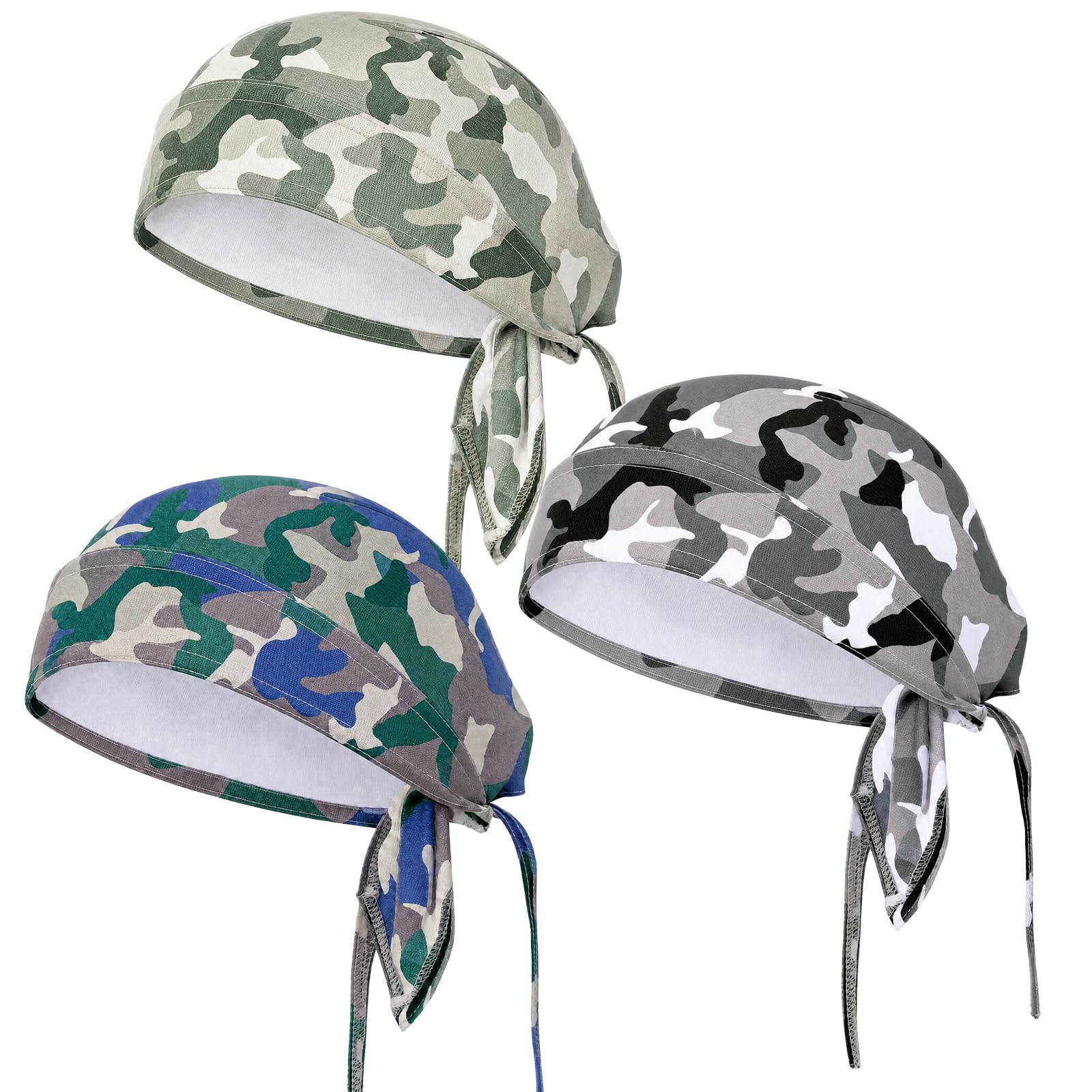 Chuangdi 3 Pcs Do Rags Skull Cap, Sweat Wicking Helmet