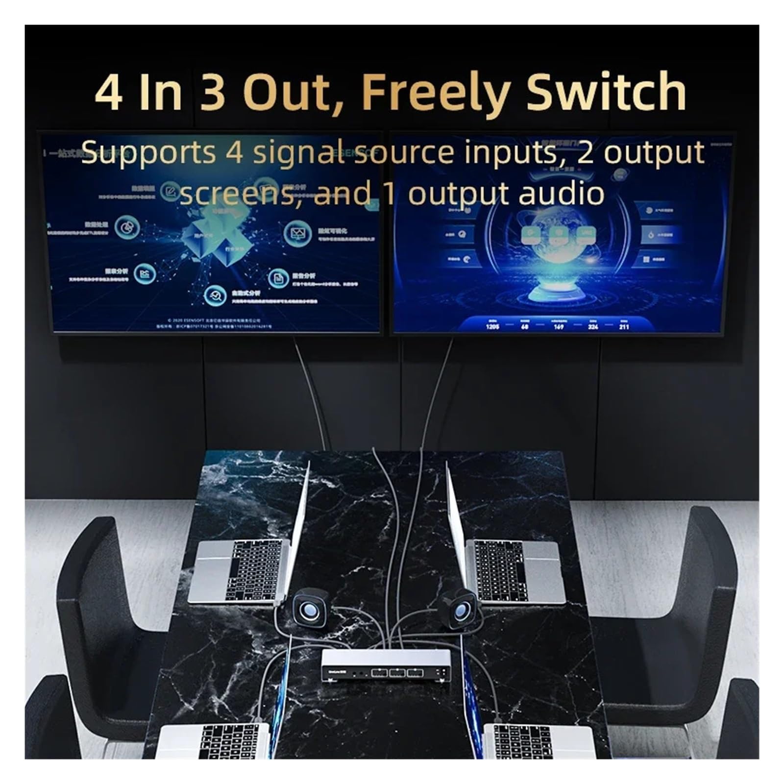 4K 60Hz Matrix 4x2 Video Switch Splitter 4 in 2 out con convertitore Ottico da 3,5 mm per Lo Streaming di Giochi e la Registrazione Multi-Sorgente