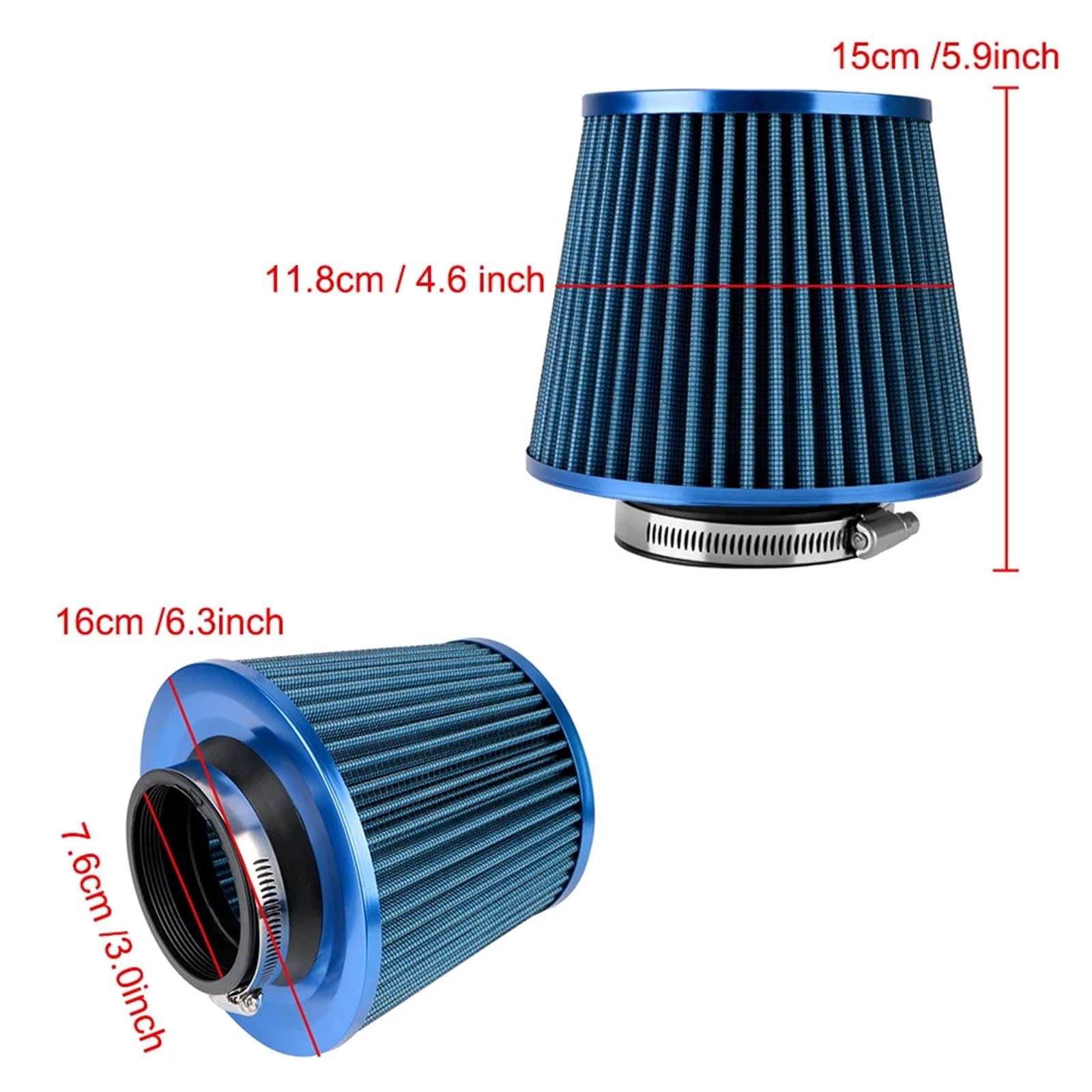 Filtr powietrza do motocykl Samochodowe filtry powietrza Sportowy stożek siatkowy 76MM Zestaw indukcyjny Filtr wlotu zimnego(Black)