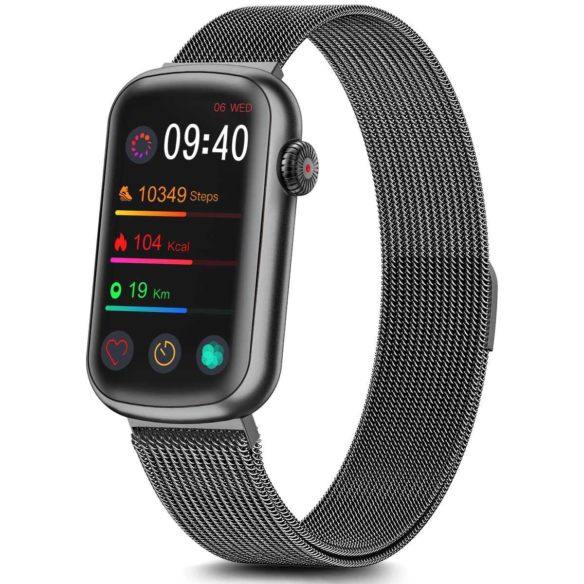 Photo 1 of MorePro Fitness Tracker, Heart Rate Monitor Blood Pressure Activity Tracker with Blood Oxygen, IP68 Wateproof Sleep Tracker Sport Bracelet Pedometer Step Calories Smartwatch Women Black Metal