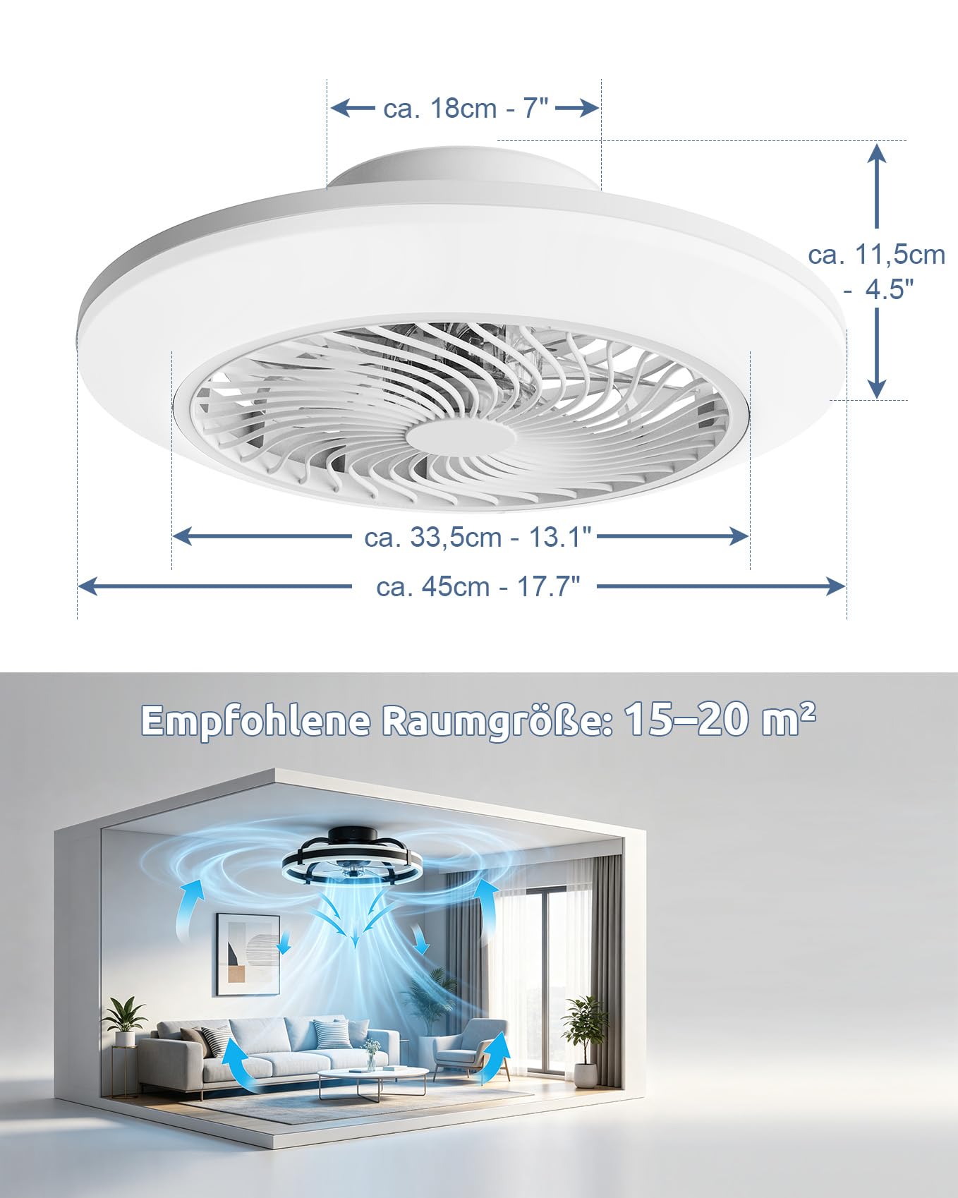 Ribelli LED Deckenventilator mit Beleuchtung Ø 50 cm – Leiser DC Kupfermotor, Smarter Ventilator mit App & Fernbedienung, Stufenlos Dimmbar & RGB Farbwechsel, 6 Stufen, 40W, Schwarz