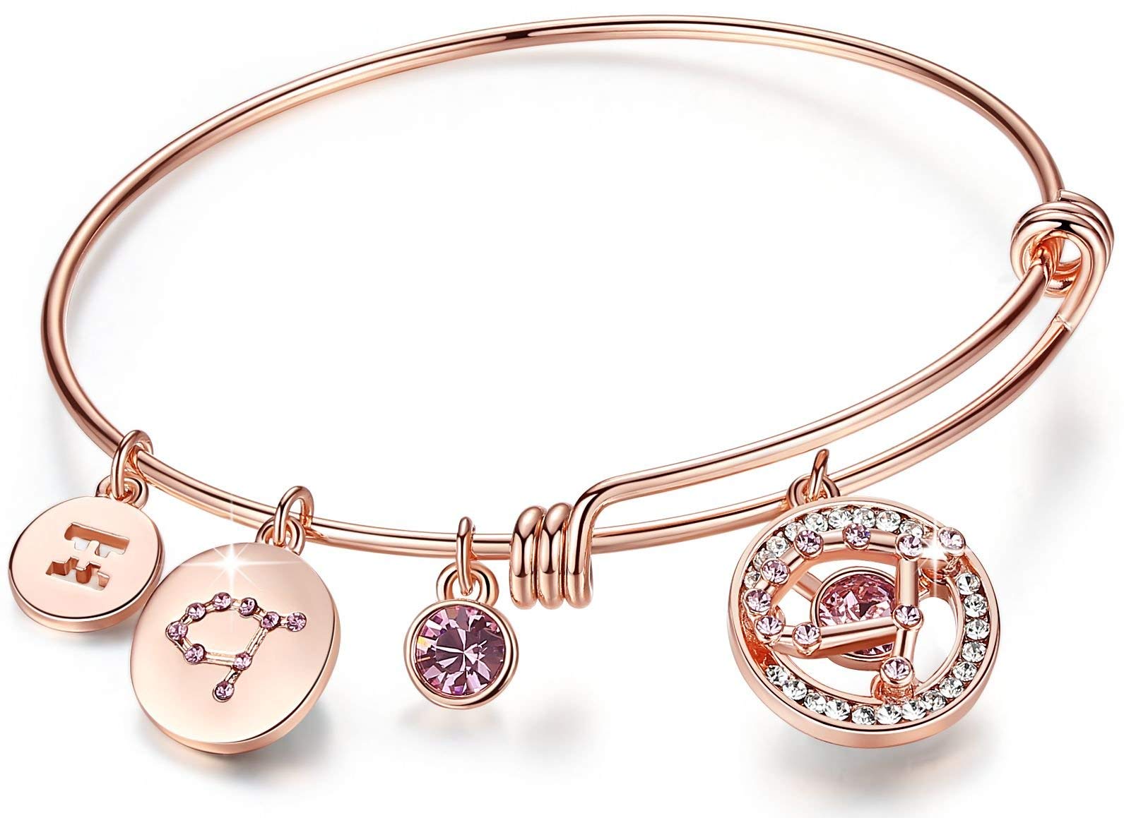 Leafael Superstar Zodiac Expandable Bangle Bracelet Made with Premium Crystals Horoscope Constellation October November Birthstone Topaz Brown Jewelry