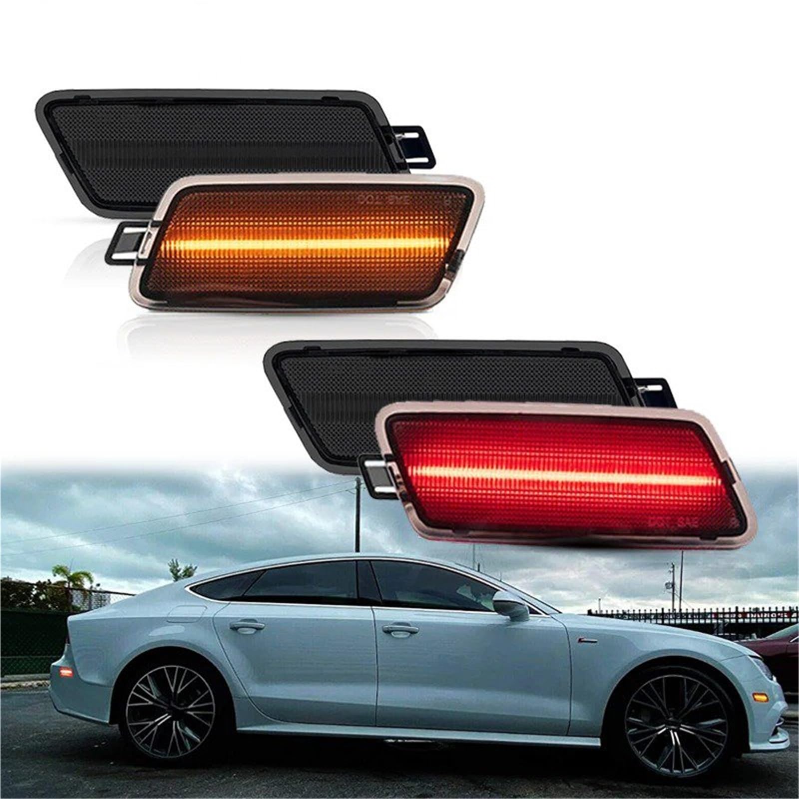 Spia luminosa Ambra/Rosso Full LED T10 Luce Posizione Laterale Per 2012 2013 2014 2015-2018 Per A7 S7 RS7 Indicatore Direzione/DRL Lampade Posizione Laterali(4pc Amber Red)