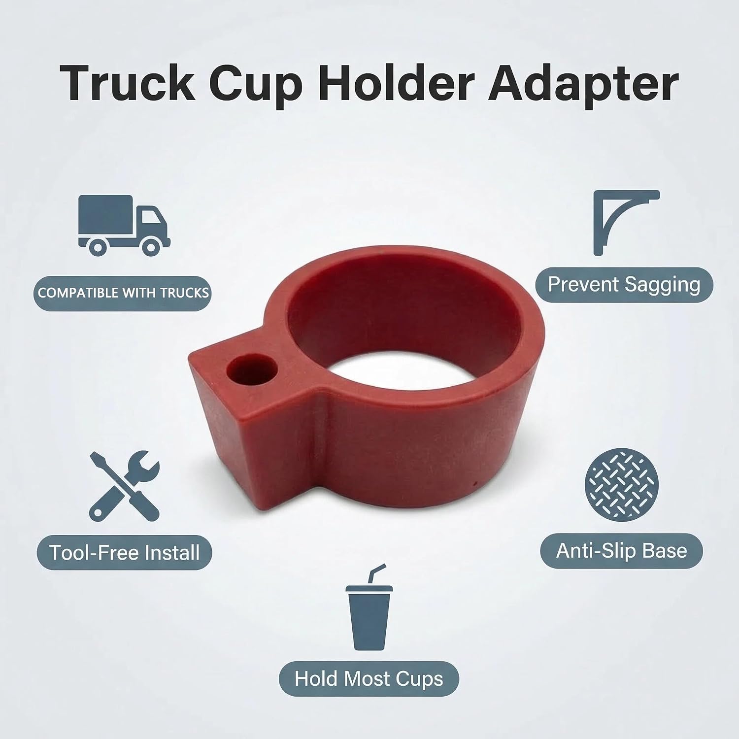 Cup Holder Spacer Insert Compatible with Kenworth, for Peterbilt, 77mm Inner Diameter, Non-Slip Base for Secure Fit, Fits Most Semi-Truck Cup Holders (Black)