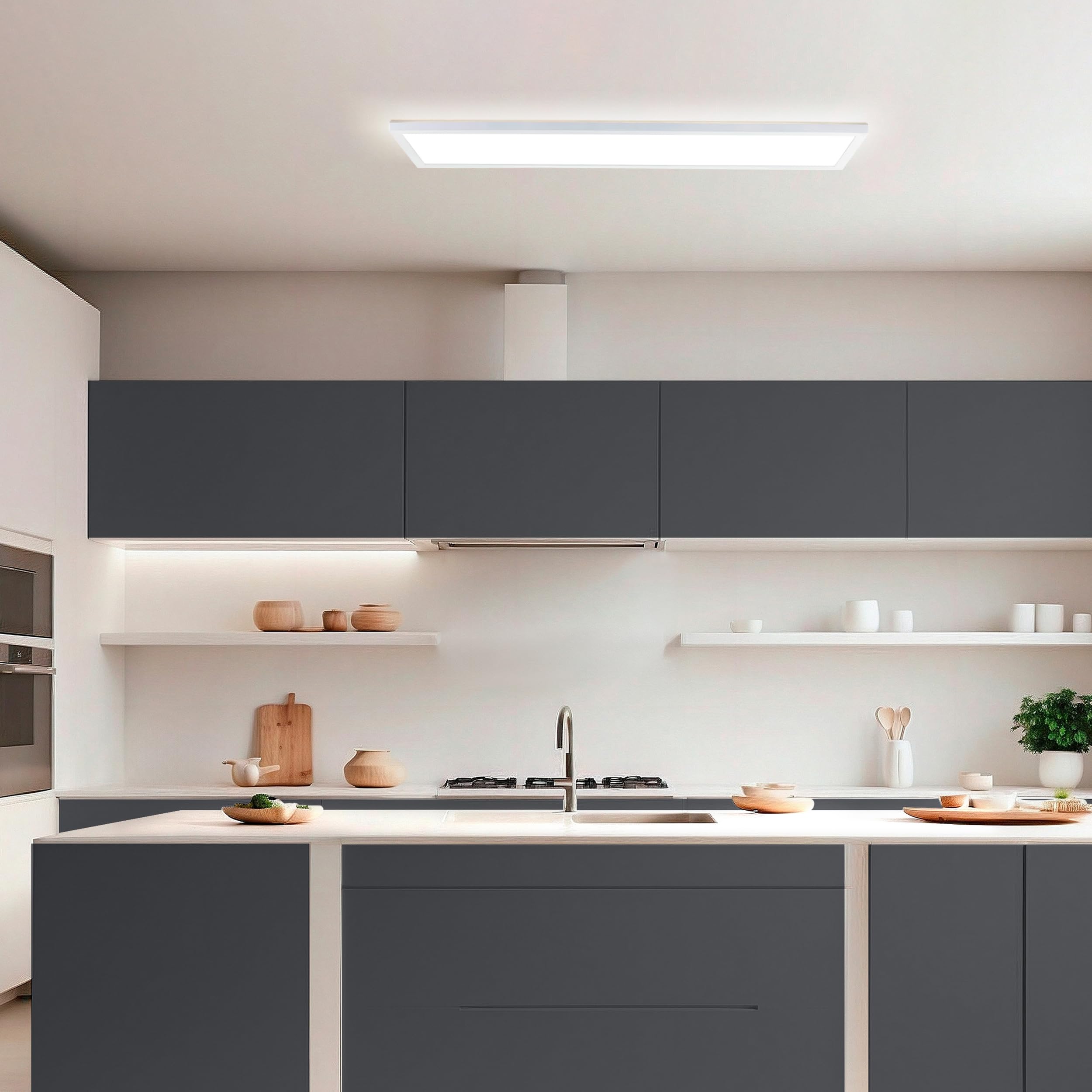 Pannello LED brillante a plafone | 25 x 96 cm | pannello a parete e a plafone con funzione di memoria e timer | dimmerabile tramite telecomando | CCT | 3000 lm | 3000-6500 K | in plastica bianca