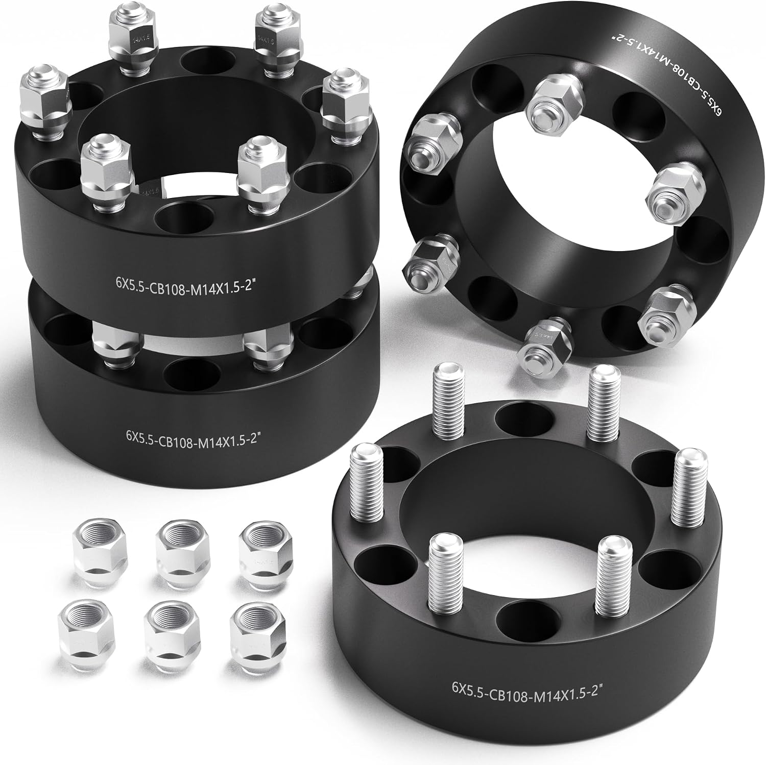 ROMON 6x5.5 to 6x5.5 Forged 2inch Wheel Spacers 6 Lug with 108mm Hub Bore M14x1.5 Studs, Compatible with Chevrolet Cadillac GMC RAM, 4 Pcs Wheel Adapters