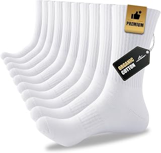 Niorasen Men's 5-Pack Cushioned Cotton Crew Socks - Arch Support Work Socks for Hiking, Running, Sports