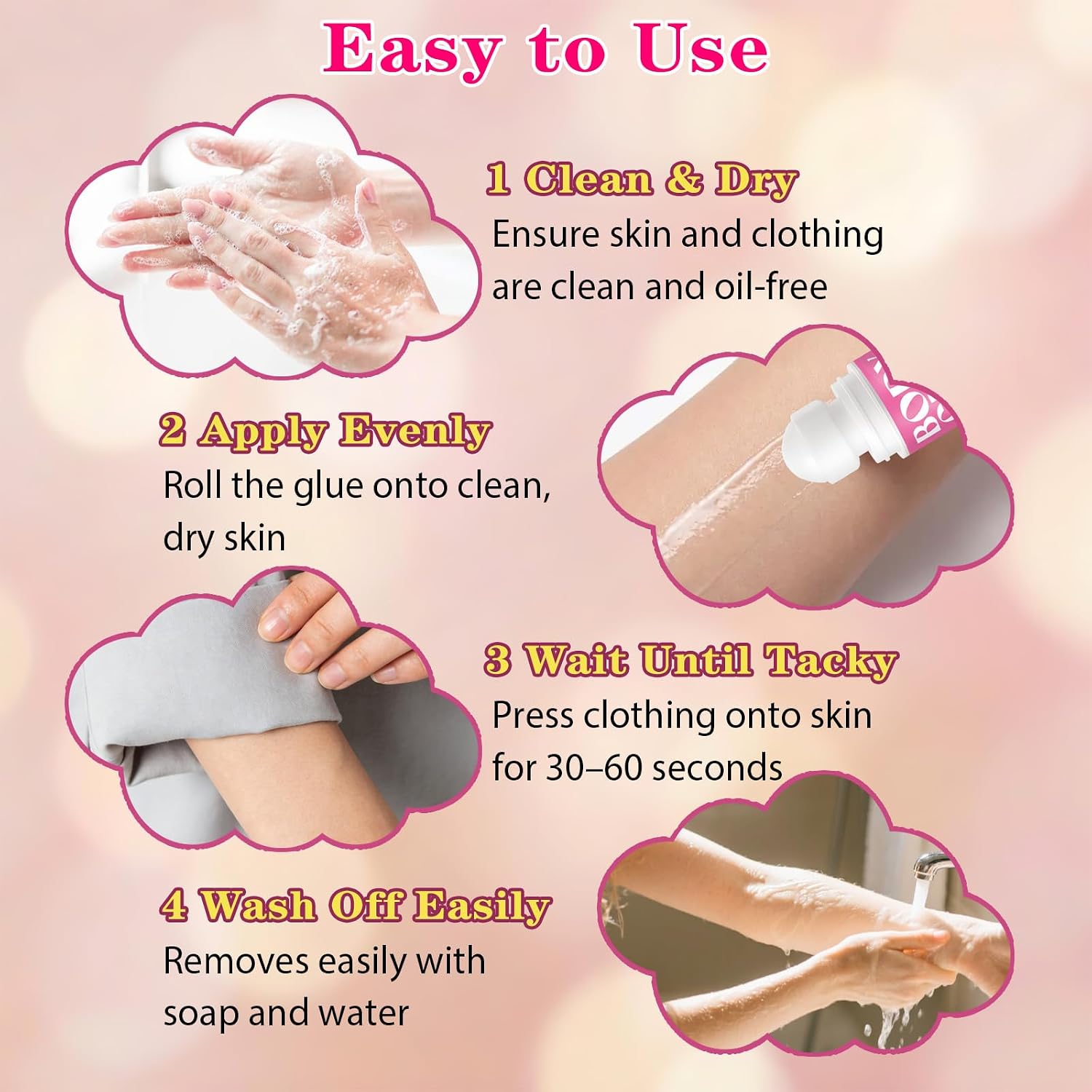 Body Glue for Clothes & Skin 2.54 Oz, Strong Body Adhesive Roll-On, Sweat Resistant & Water Washable, Professional Fashion Glue for Dancers, Butt Glue for Leotards, Wigs, Socks, Bras & Cosplay