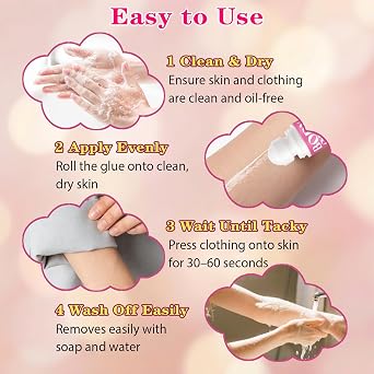 Body Glue for Clothes & Skin 2.54 Oz, Strong Body Adhesive Roll-On, Sweat Resistant & Water Washable, Professional Fashion Glue for Dancers, Butt Glue for Leotards, Wigs, Socks, Bras & Cosplay (75ml)