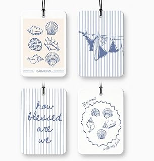 Trendy Blue Beachy Car Air Freshener 4pcs, Preppy Blue Beach Shells Bikini Hanging Air Freshener Decor for Cars Closet Drawer Books, Cute Beachy Car Accessories Mirror Decor for Women Girls