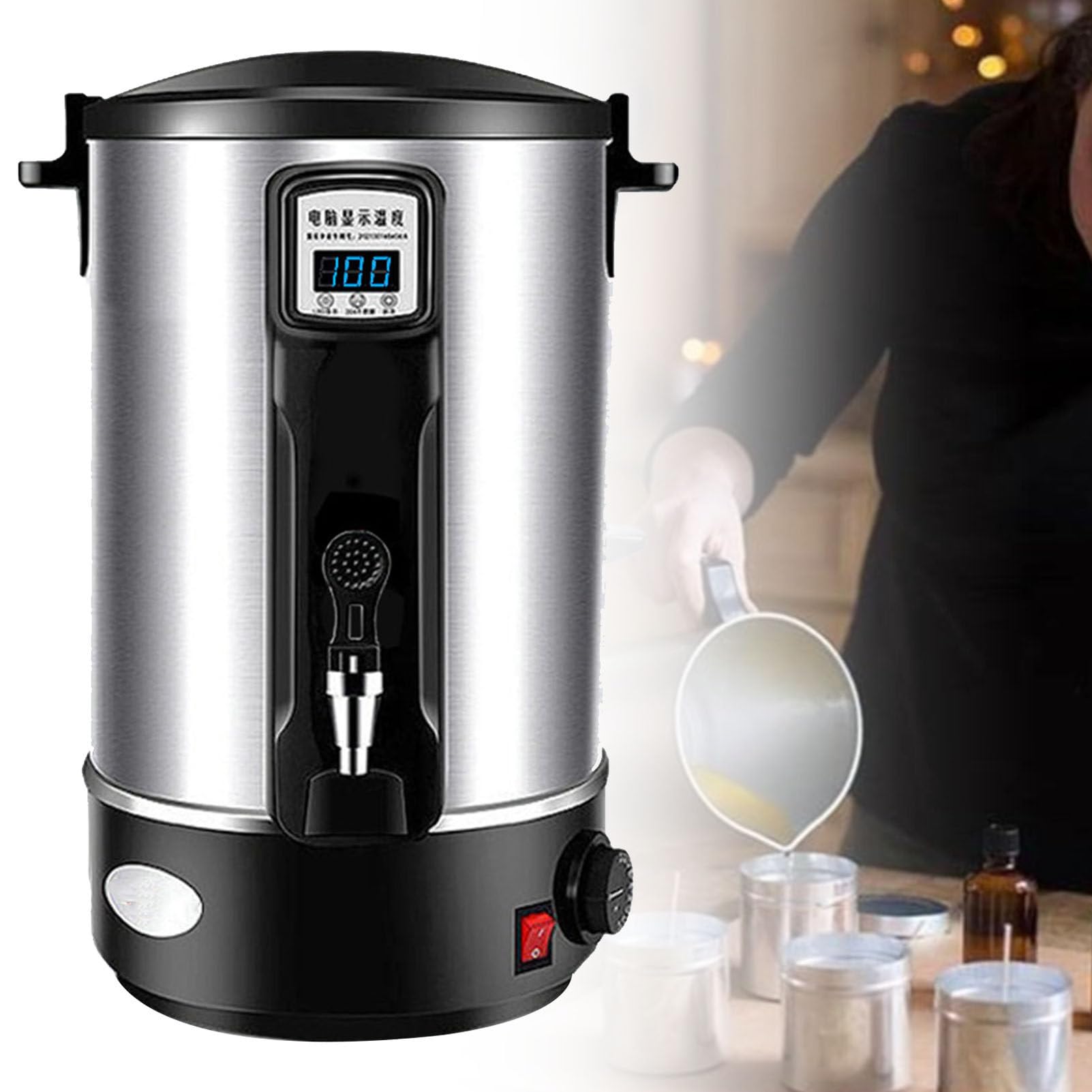 Fonditore Per Cera Da 6 Litri - Crogiolo In Acciaio Inox Con Termostato 30-100°C, 750W, Per Candele E Alimenti