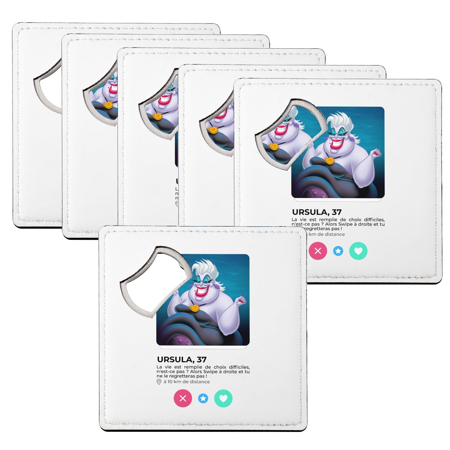Sous-verre décapsuleur Ursula sirène amour lot de 6 dessous de verre 92mm
