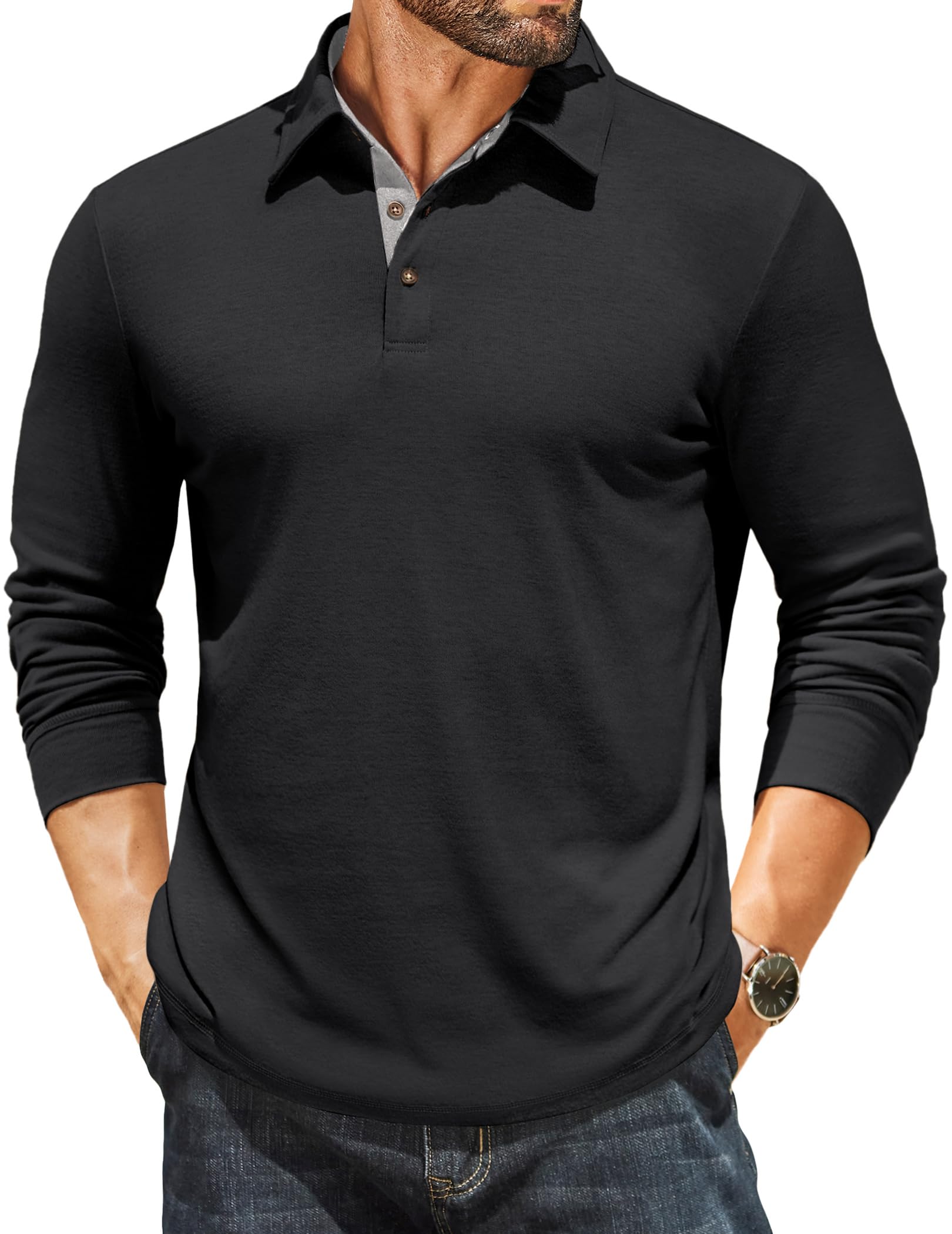 COOFANDY Poloshirt Herren Langarm Casual Leichtes Langarmshirts | Männer Long Sleeve Poloshirt，Hochwertige Stoffe,Freizeit,Business,Golf Polo