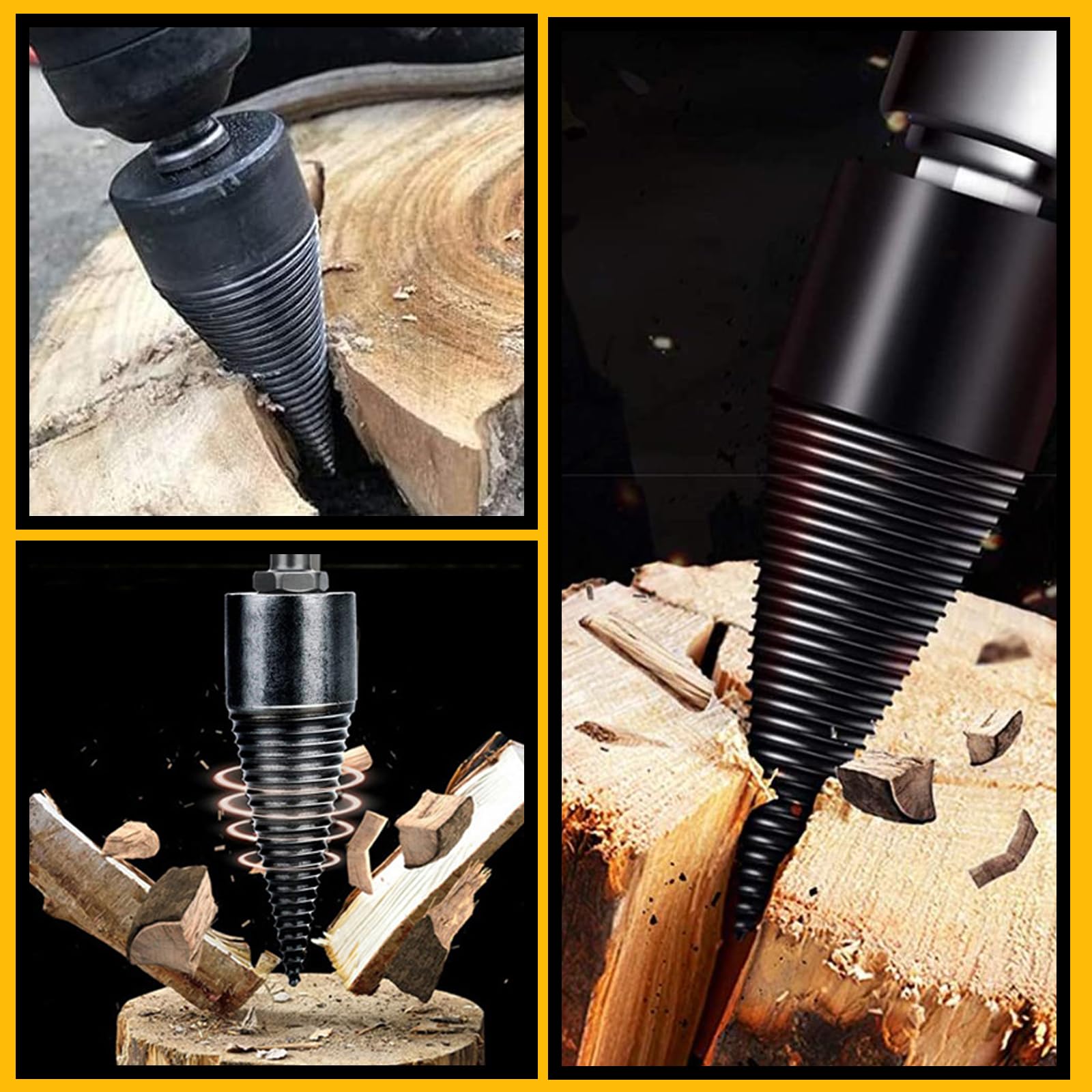 Foret de Fendage de Bois 31mm+41mm, Foret Fendeur de Bois avec 4 Poignées de Forage, Cône à Vis pour Fendeuse de Bûches