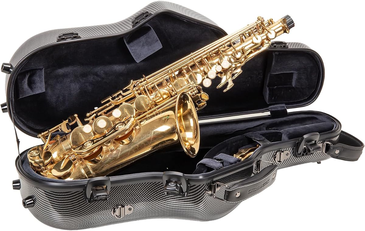 Crossrock Fiberglass Alto Saxophone Case | Ultra-Light 3K Carbon Finish (Piano Black) | Lab-Certified Impact Protection & TSA Lock | Ergo Backpack System（CRF5030ASBK）