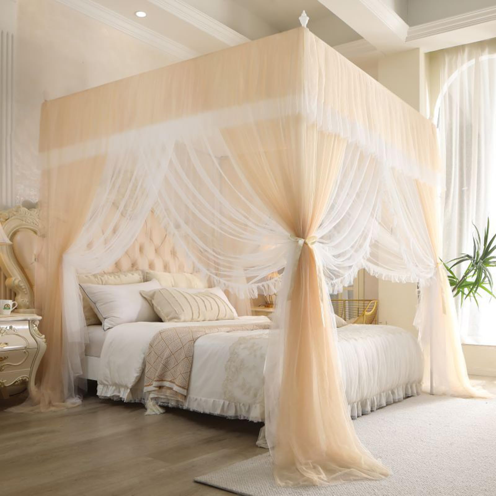 Rideaux Lit Baldaquin Quatre Coins,Voilage Baldaquins,Rideaux Lit Style Princesse Quatre Coins,Solide Et Durables,Convient La DéCoration Chambre Filles Et Dadultes