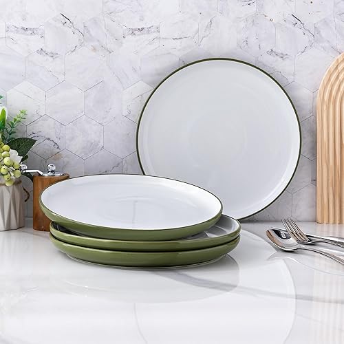 Miniatura 5 de GBHOME Juego de 6 platos llanos de cerámica, grandes y redondos de 10.25 pulgadas para ensalada, pizza, bistec, bufé, platos profundos resistentes a