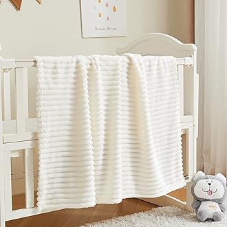 BEDELITEBaby Blankets for Boys Girls 30"x 40" - 3D Ribbed Jacquard Cute Fuzzy Fleece Blanket, Warm and Breathable Soft Cozy Infant Toddler Blanket for Newborn All Seasons Suitable, White