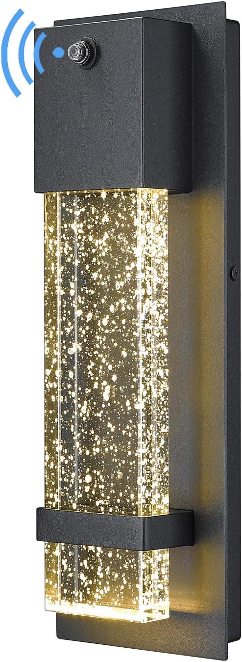 Dusk to Dawn Outdoor Wall Light Fixture, HWH Exterior Wall Sconce Porch Light 2 Pack, Outside Wall Lights in Black Finish with Crystal Bubble Glass, 5HW9-B-P-2PK BK
