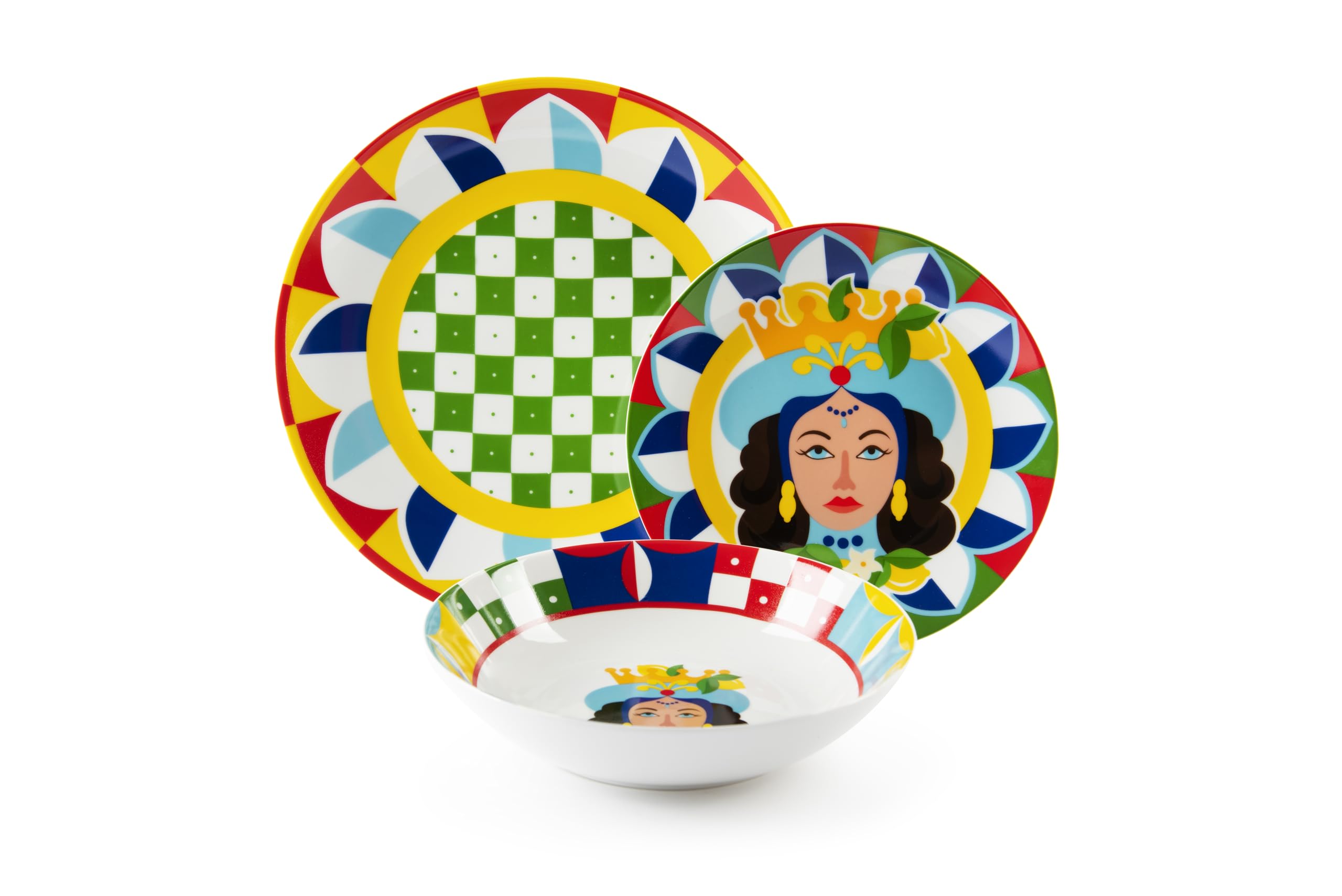 Excelsa Sicilian Rhapsody Service de vaisselle, style sicilien, porcelaine, 18 pièces