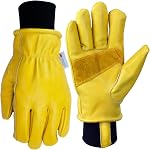 Gants de travail d'hiver pour les hommes, Gants en cuir isotherme à coupe vent pour la conduite de travail garder chaud