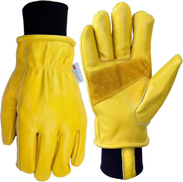 Gants de travail d'hiver pour les hommes, Gants en cuir isotherme à coupe vent pour la conduite de travail garder chaud