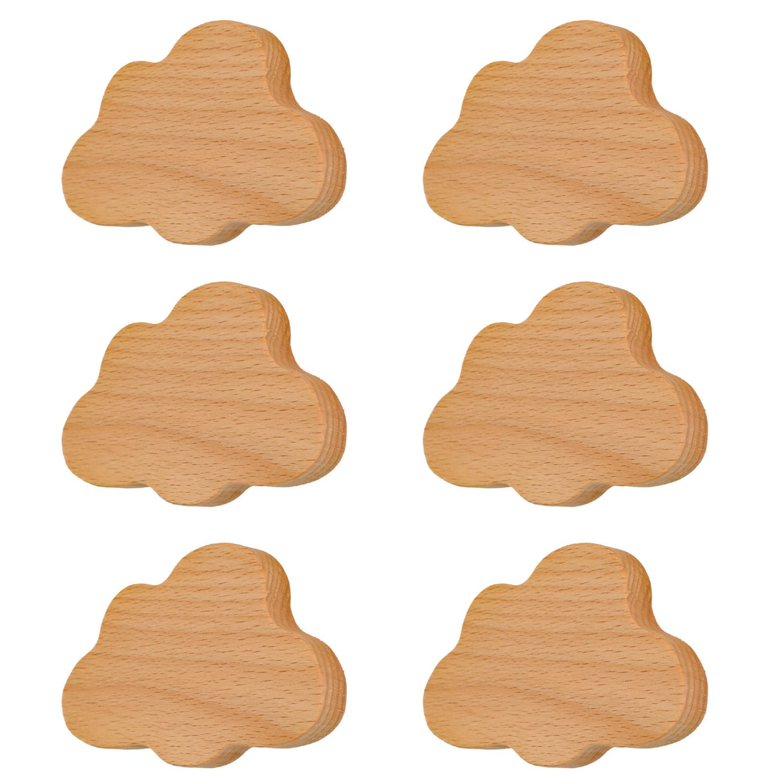 MOROBOR 6 Pcs Cloud Shaped Wooden Knobs, Single Hole Beech Handles Wood Cupboard Cabinet Pulls Cute Handle for Furniture Accessories — image 1