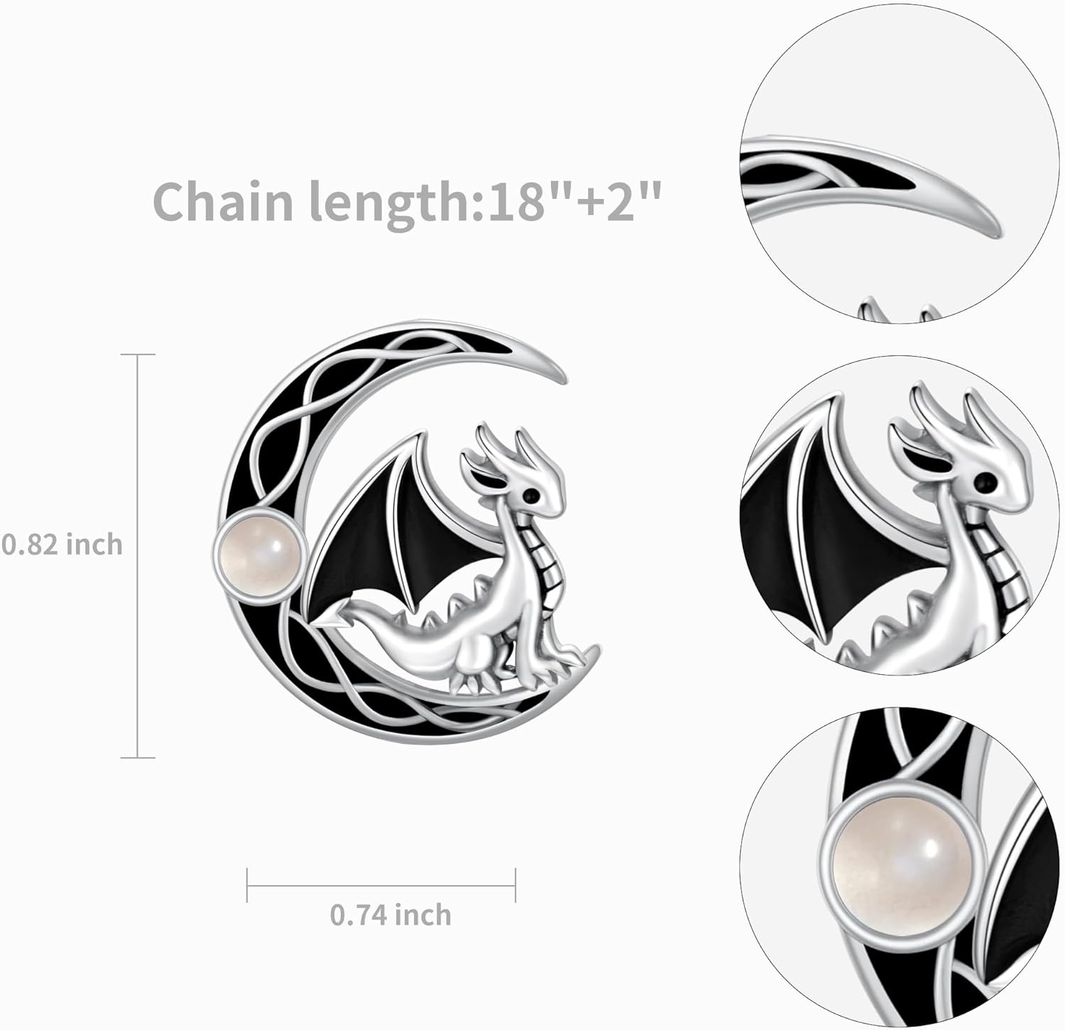 Dragon Necklace for Women Music Moonstone Crescent Moon Necklace Sterling Silver Dragon Pendant Music Note Necklace Dragon Jewelry Music Note Gifts Treble Clef Necklace Music Lover Gifts for Women - Image 6