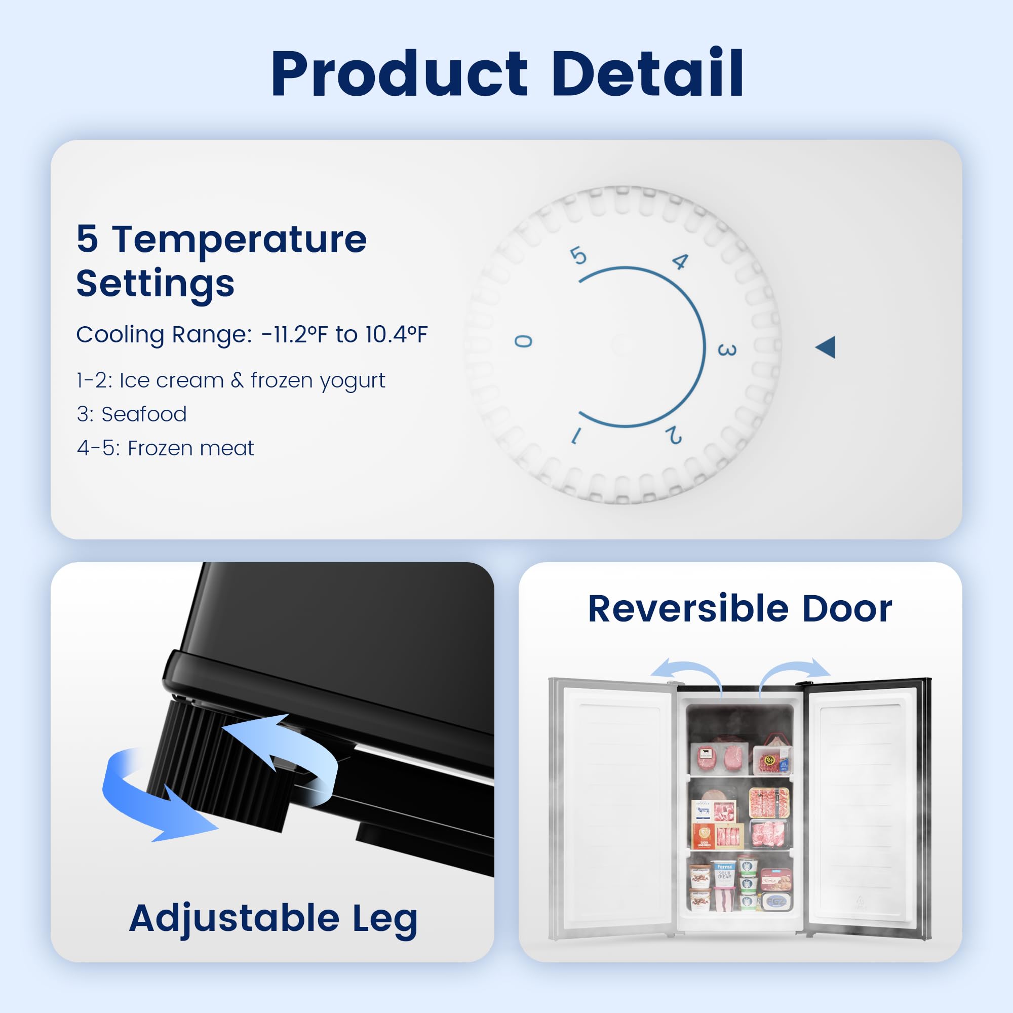 Bangson Upright Freezer,1.1cu.Ft Energy-Saving Mini Freezer With Removable Shelf, Single Door Small Freezer For Home/Dorms/Apartment/Office (Black) on Fridge.com - View 5