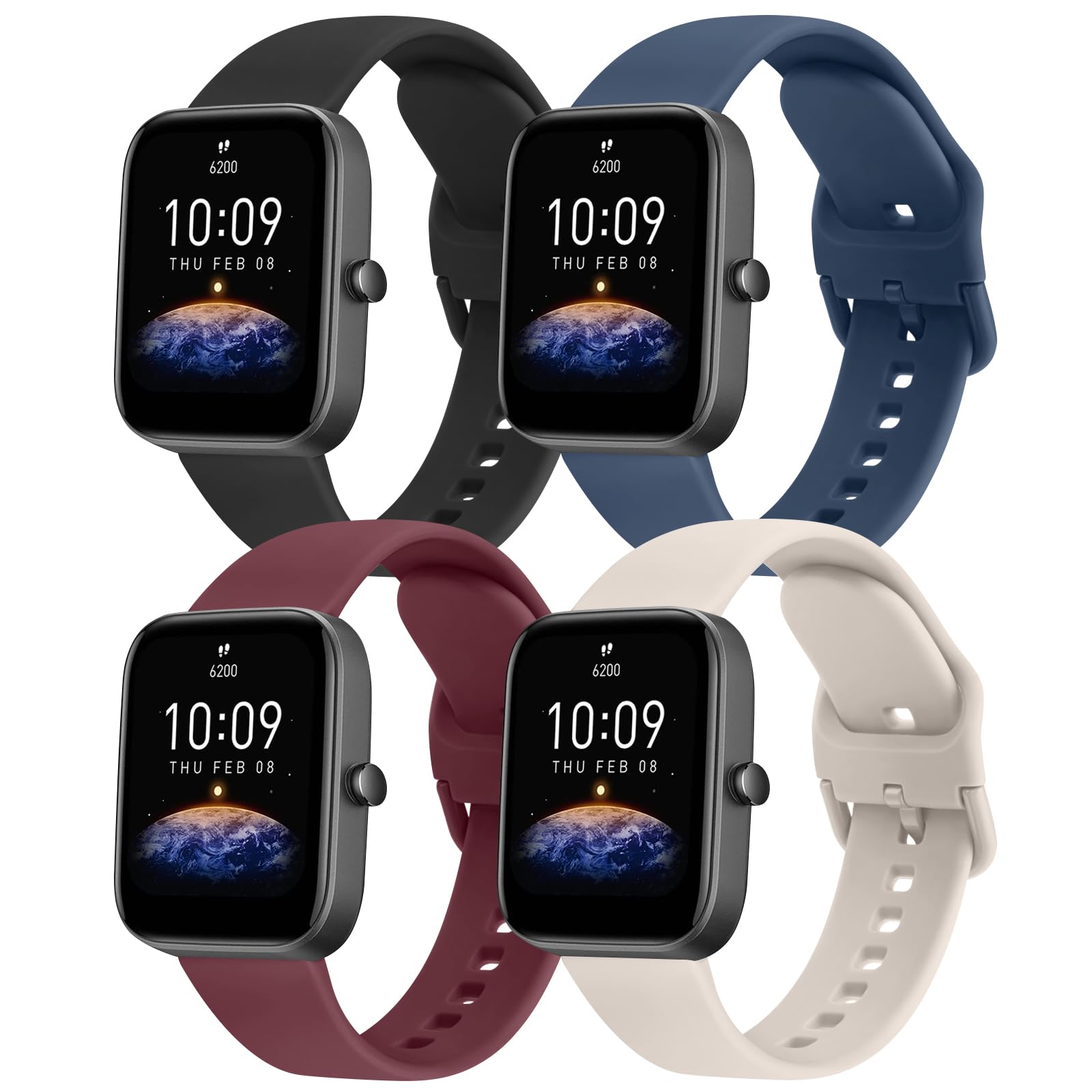 4 Pieces Strap for Amazfit GTS/GTS 2/GTS 3/GTS 4 Mini, 20 mm Silicone Strap for Amazfit Bip S/Bip S Lite/Bip U/Bip U Pro