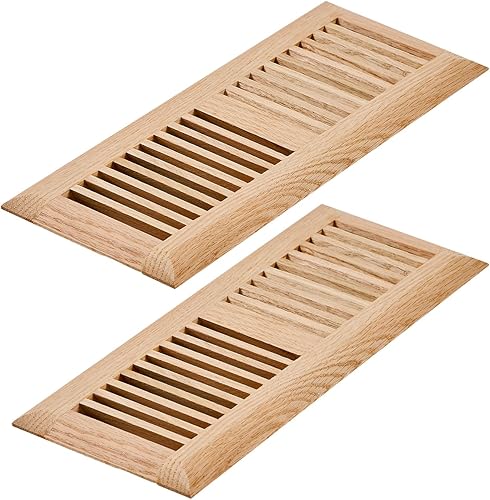 Razo Paquete de 2 registros de piso de madera de roble rojo, cubierta de ventilación con amortiguador, 4 x 12 pulgadas (apertura del conducto), sin