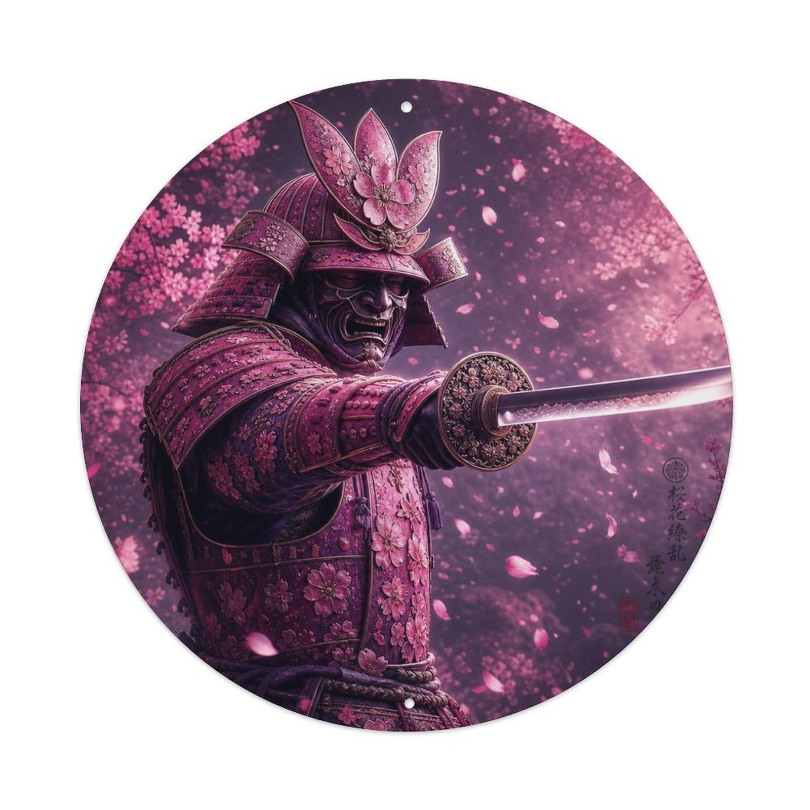 Okngb Style Moonlit Magenta Blossom Sword Point Forward Armor Label Metal Tin Sign Plaque Wall Decor For Cafe, Man Cave, Club Bar, Office, Home Garden Round Metal Poster 8X8inch