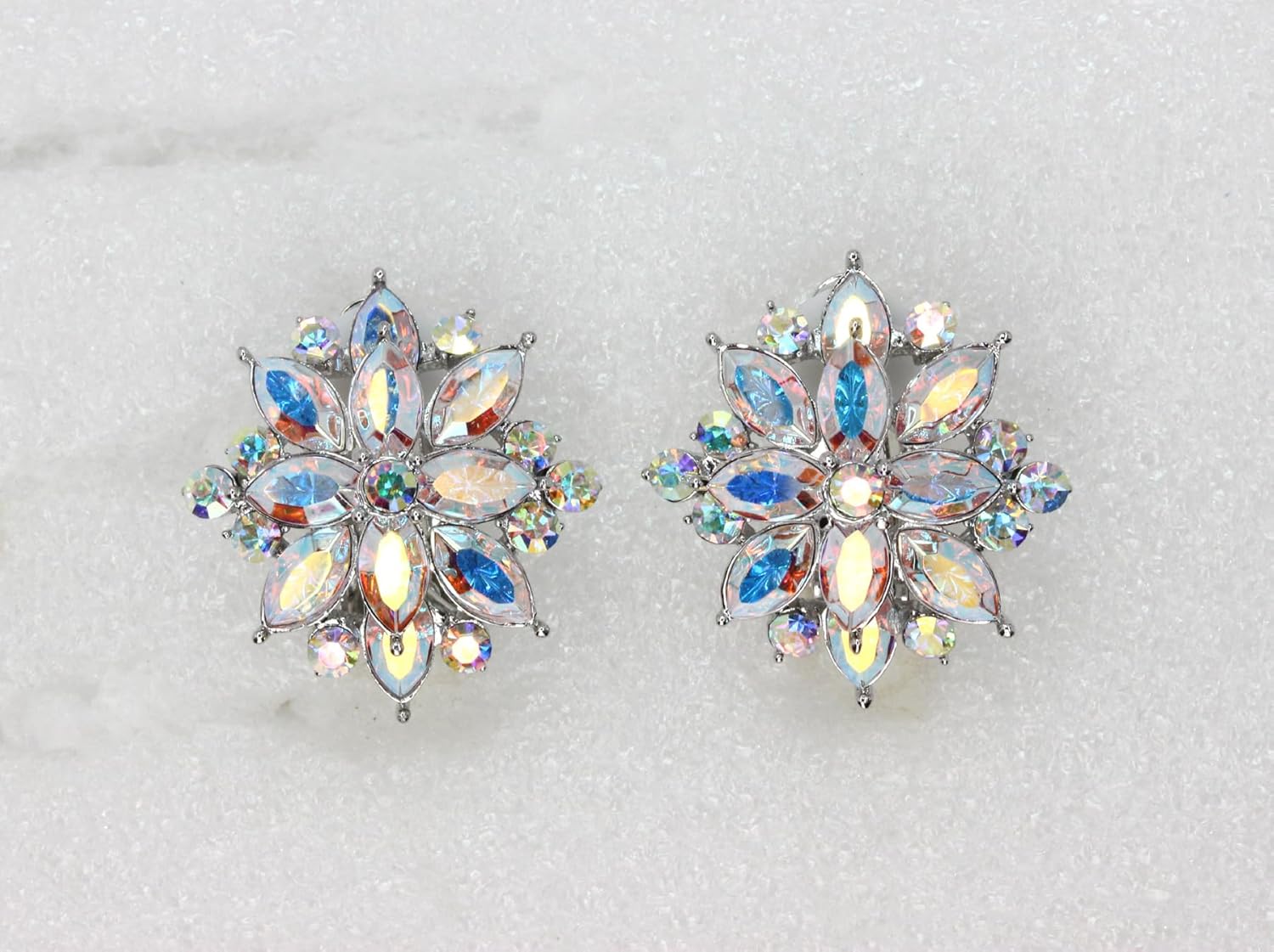 Faship Statement Crystal Rhinestone Floral Clip On Earrings - Image 2