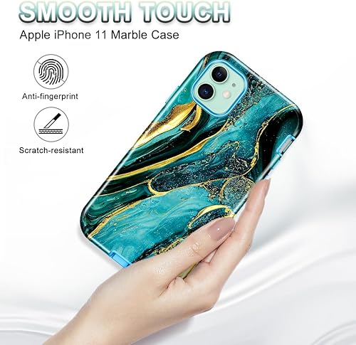 Miniatura 3 de CASEFIV Funda compatible con iPhone 11, patrón de mármol 3 en 1, resistente a prueba de golpes, cuerpo completo, resistente a los golpes,