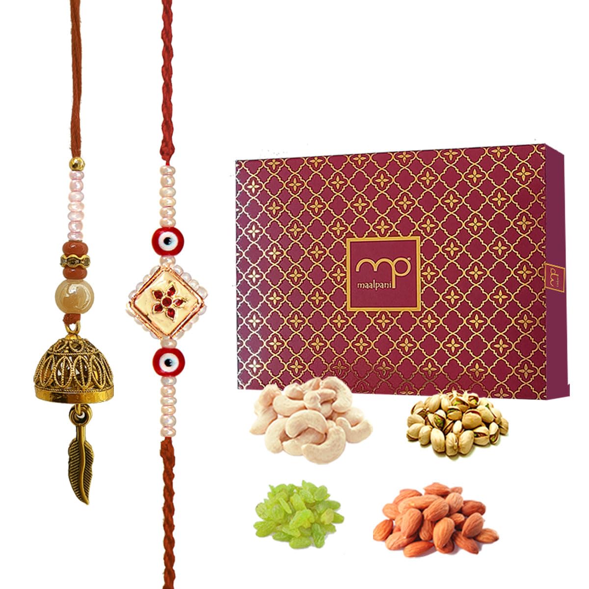 Maalpani Bhaiya Bhabhi Rakhi Set With Dry Fruits For Rakshabandhan Gift Hamper | Almond - Cashew - Raisin - Pista Dry Fruits & Rakhi For Brother & Lumba Rakhi| Mix Dry Fruit Rakhi Combo Box |52BBRWD (B0995JBNHR) Amazon Price History, Amazon Price Tracker