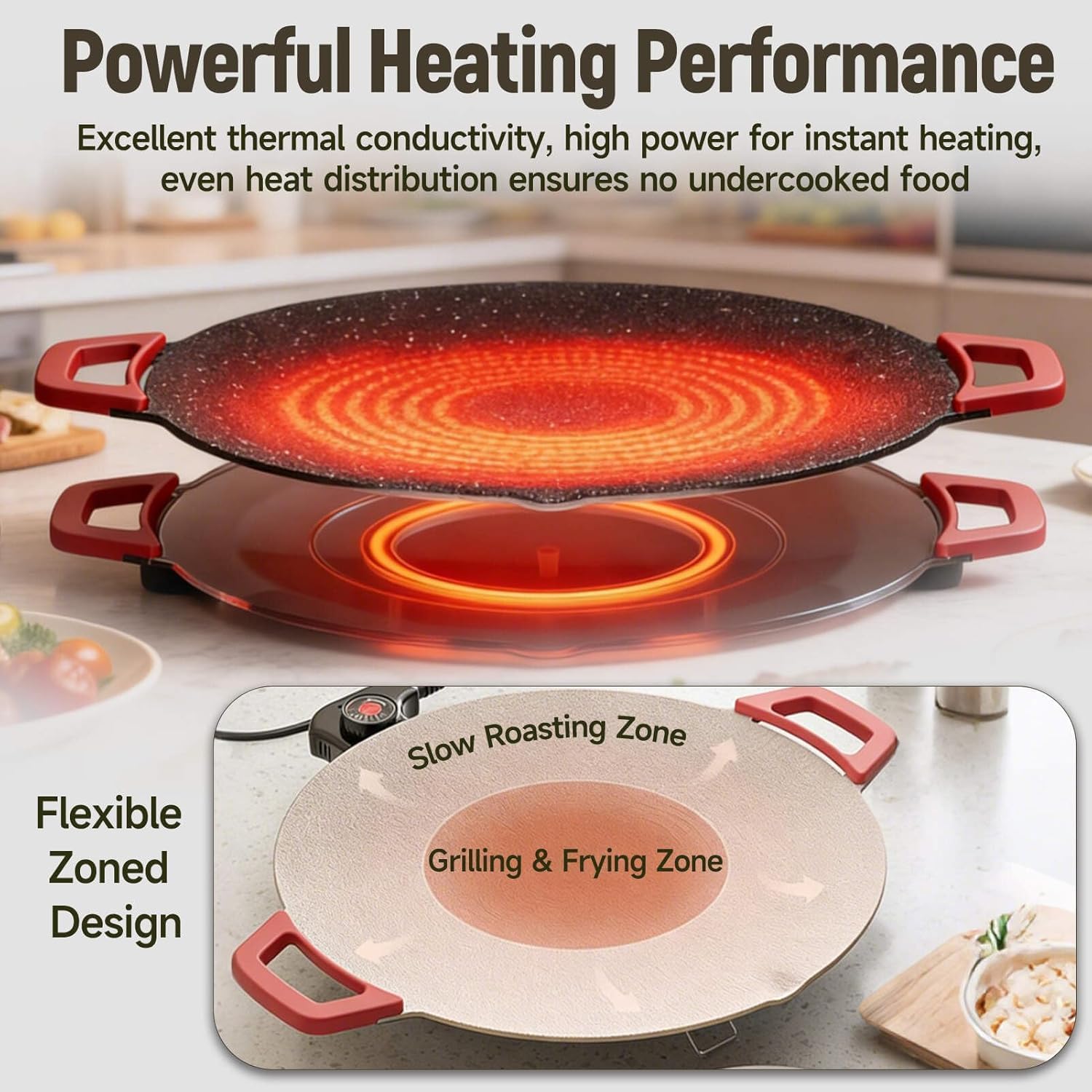 Indoor Grills Electric Smokeless, 2026 Upgraded Nonstick Electric Griddle for Indoor Use, Adjustable Temp, Fast-Heating Tabletop Grill for Steaks, Burgers, Pancakes, BBQ (12in)