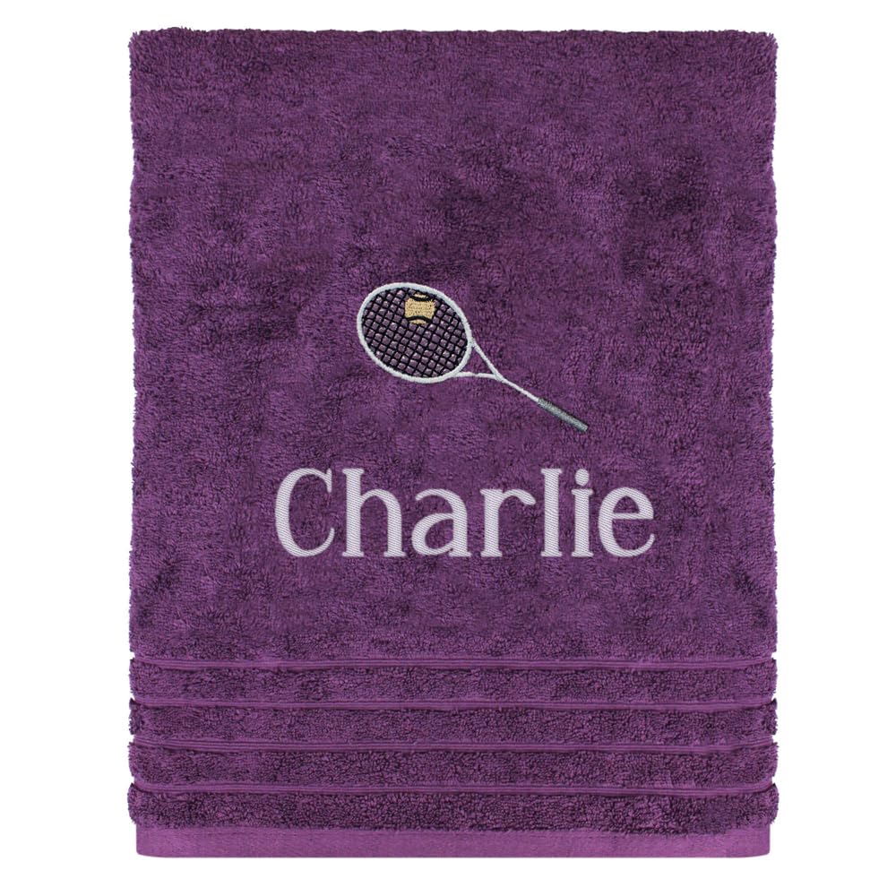 Teddyt's Purple Personalised Tennis Embroidered Design Hand Towel (Purple)