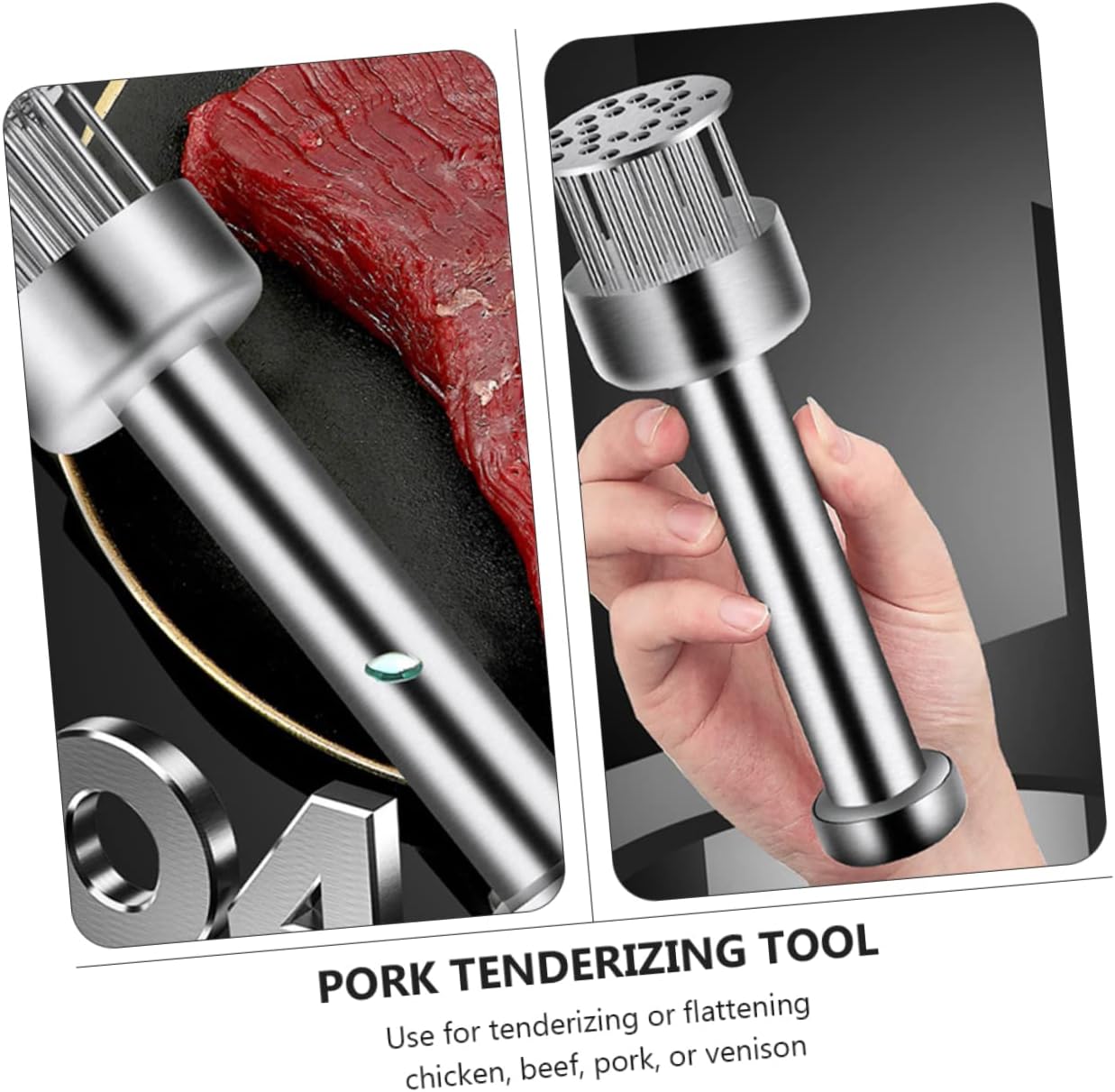OUNONA 1pc Stainless Steel Steak Needle Tenderizer Tool for Meat Pounding for Flattening Chicken Beef Pork and Venison Comfortable Grip for Easy Handling Kitchen Cooking Tool