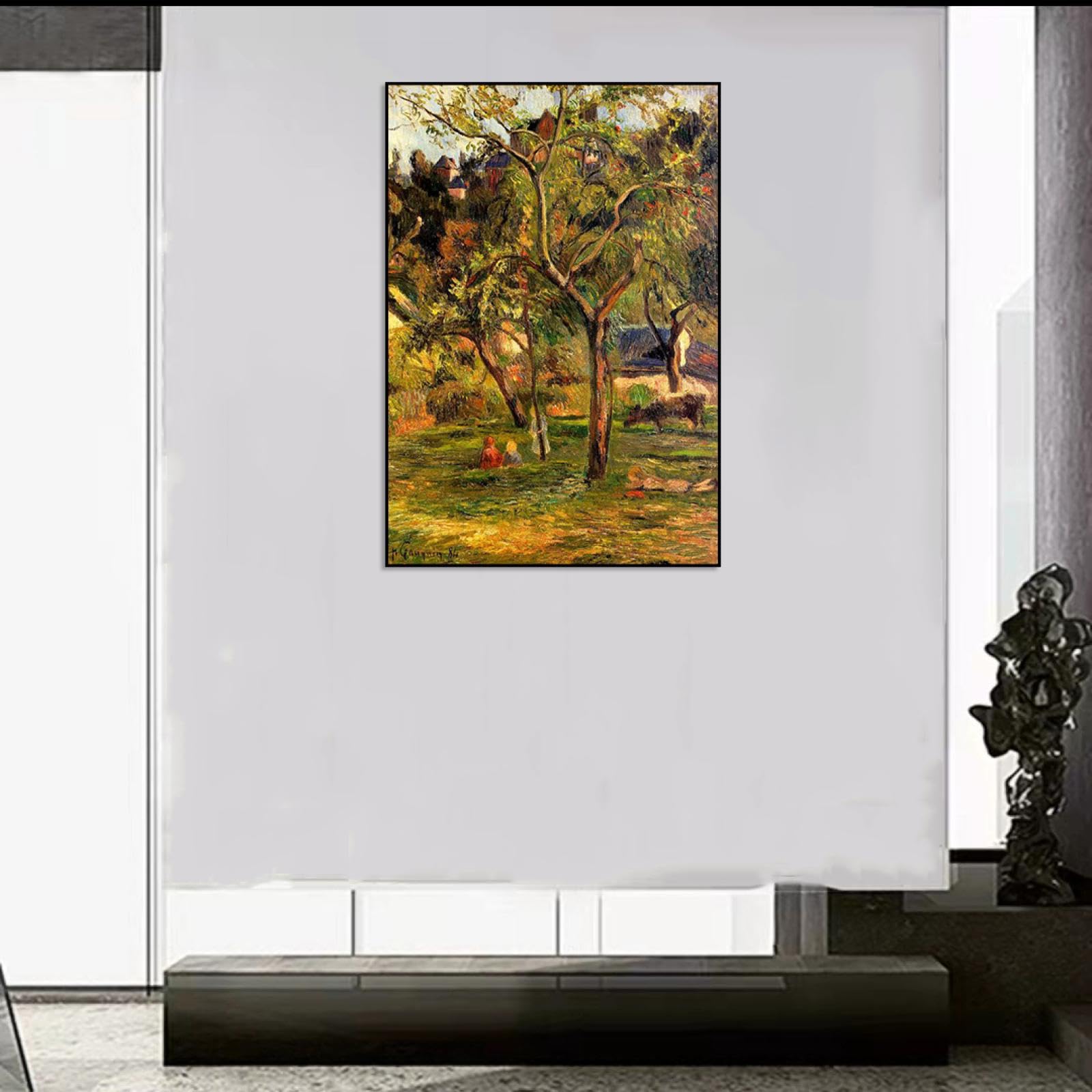 Phyrek123 Paul Gauguin Láminas artísticas Reproducciones de pinturas famosas Children in the Pasture Cuadros de arte de pared de lienzo para decoración 80x120cm Enmarcado negro