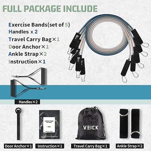Miniatura 2 de VEICK Bandas de resistencia, bandas de ejercicio, bandas de entrenamiento, bandas de resistencia para entrenar con asas para hombres y mujeres, Gris