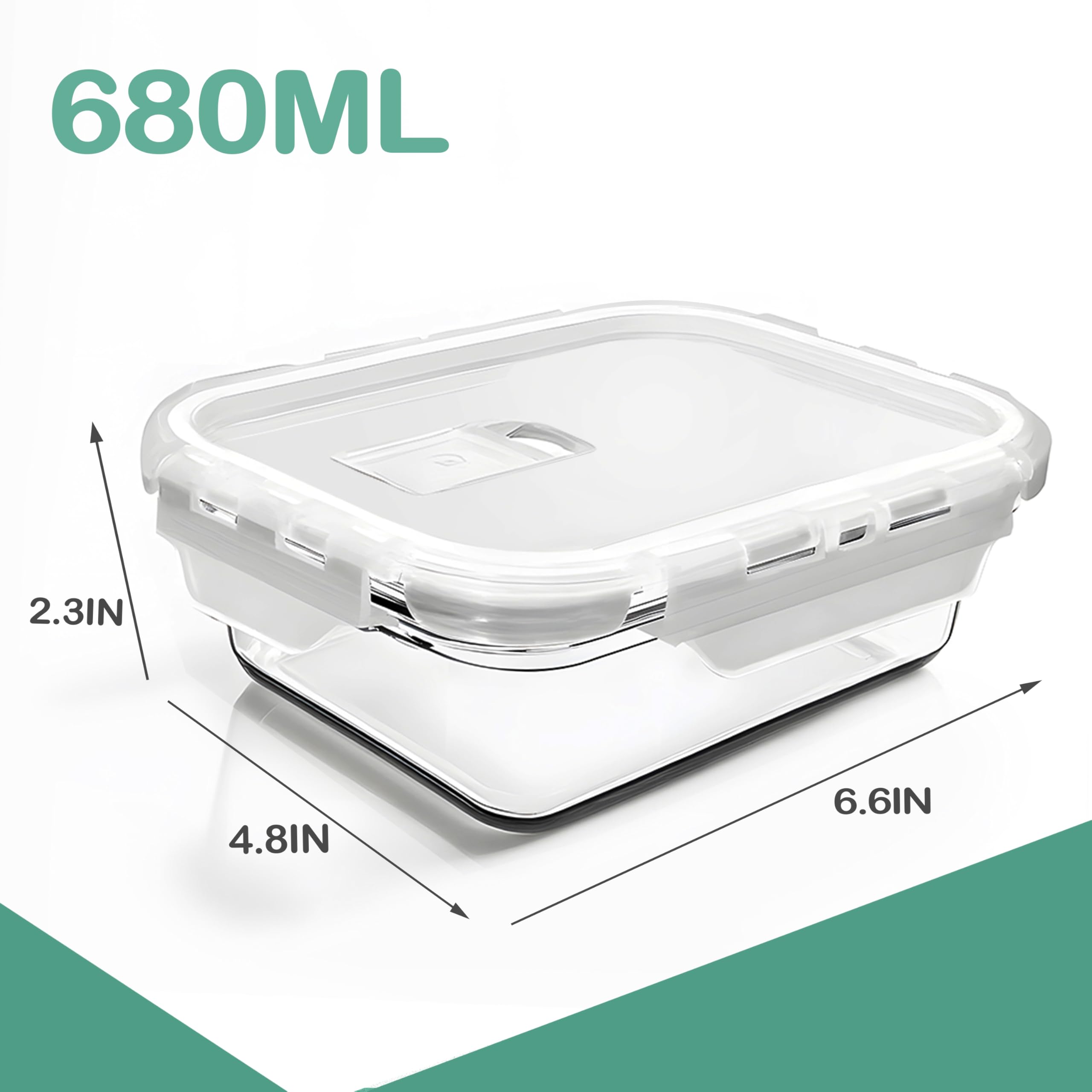 Juego de 4 recipientes de cristal con tapa y cuenco de cristal con tapa, 680 ml, herméticos, aptos para microondas y lavavajillas, sin BPA, vasos de almacenamiento