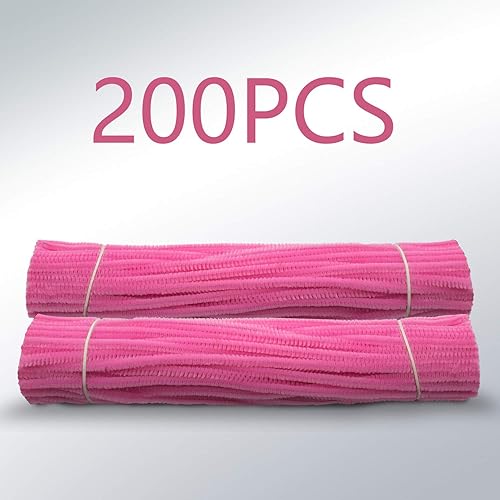Miniatura 2 de Waycreat 200 piezas de limpiapipas de felpilla rosa para decoración de manualidades (0.236 in x 12 pulgadas)