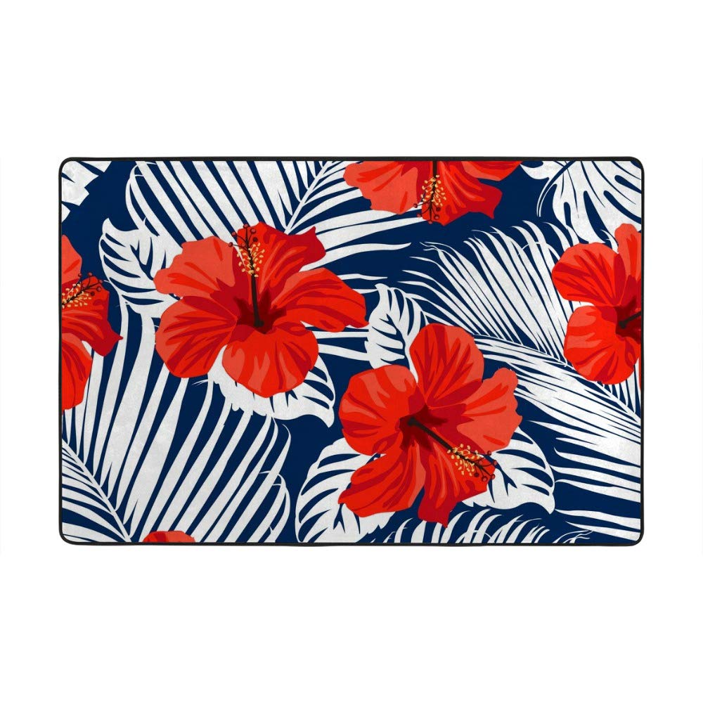 Tapis de chambre douillet fleurs rouges sur fond bleu pour réchauffer vos matins