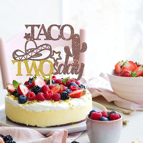 Miniatura 6 de Taco Twosday - Decoración para tartas de 2 cumpleaños para niños mexicanos, decoración de fiesta de dos cumpleaños, purpurina