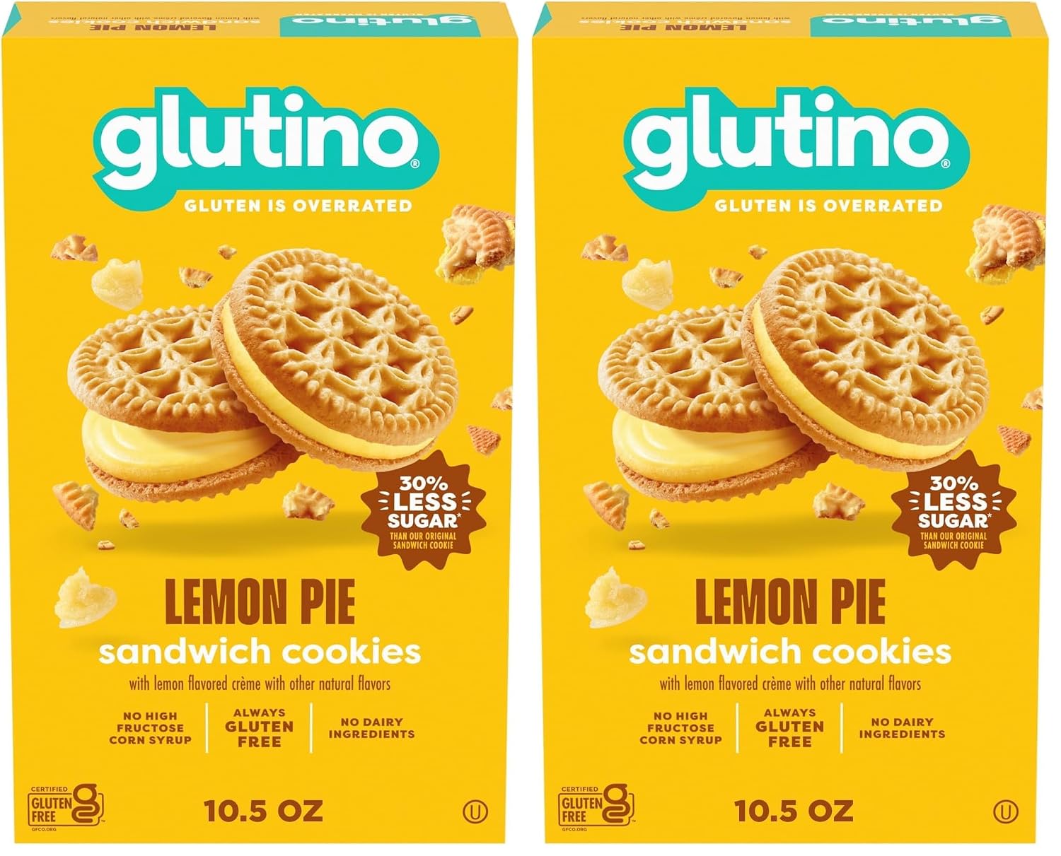 Glutino Gluten Free Lemon Pie Flavored Sandwich Cookies, Gluten Free Snacks, 10.5 oz. (Pack of 2)
